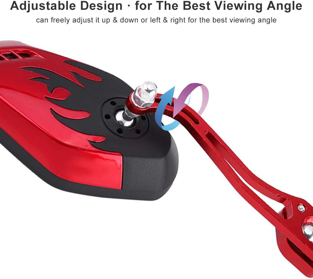 Keenso Universal Adjustable Motorcycle Scooter Mirrors - Aluminum Handlebar Rearview Round Flame Mirrors for Motorbike 10mm 8mm (Red)