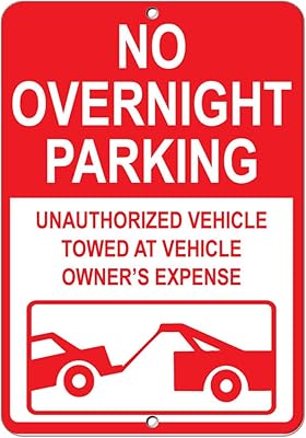Aluminum Vertical Metal Sign Multiple Sizes No Overnight Parking Unauthorized Vehicle Towed Away With Border Weatherproof Street 18x24Inches