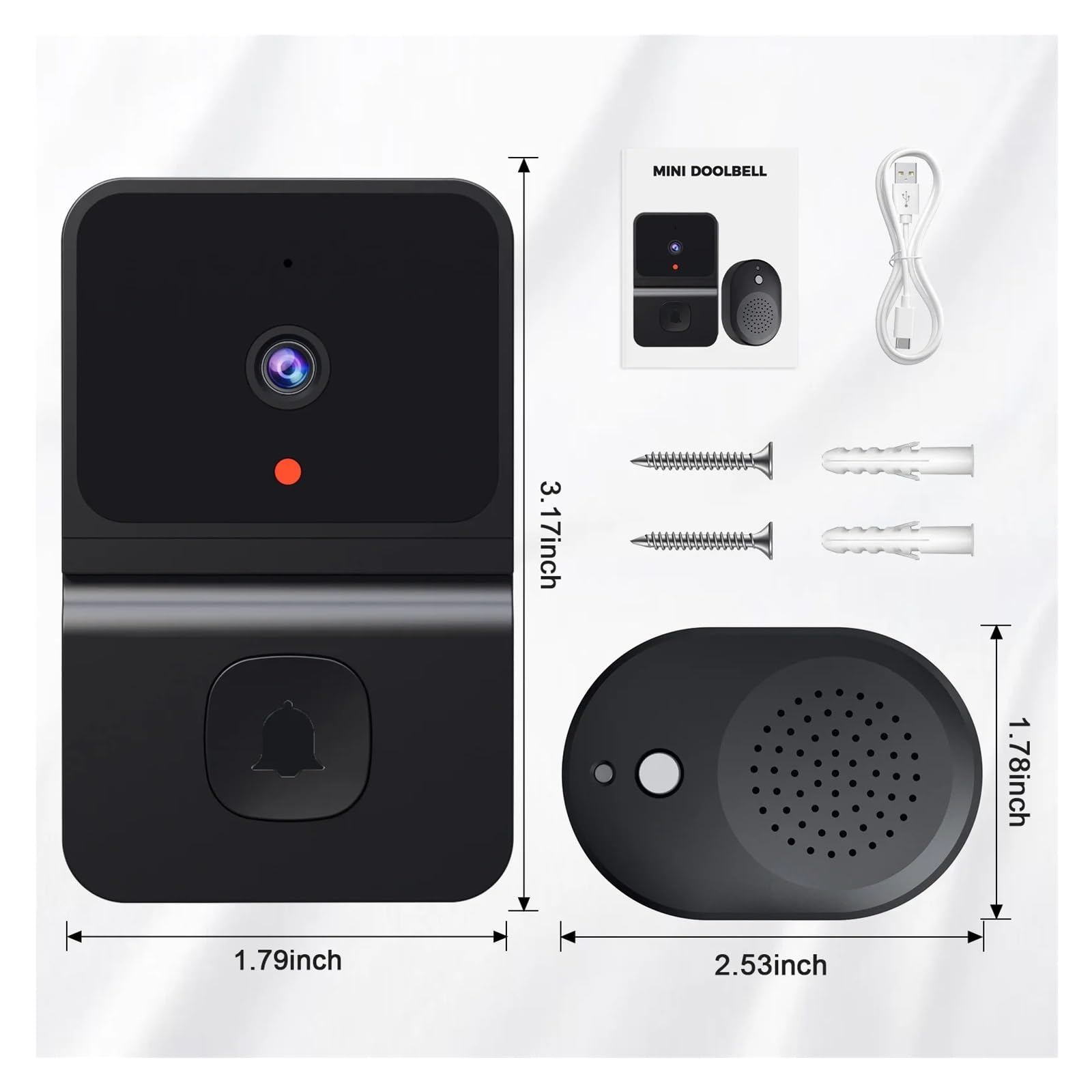 Timbre inalámbrico WiFi para exteriores, cámara HD, timbre de seguridad (negro)