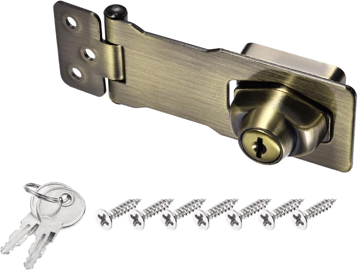 PATIKIL Keyed Hasp Locks, 4 Inch Twist Knob Locking Hasp Zinc Alloy Safety Hasp Latches with Keys Keyed Different for Cabinet Small Door, Bronze
