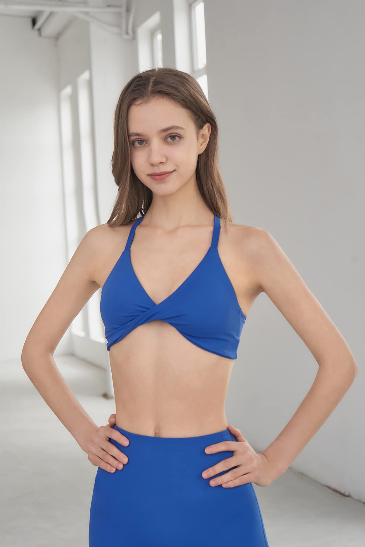BaronHong Brasier deportivo para mujer, espalda descubierta, acolchado, bajo impacto, para yoga, azul, L