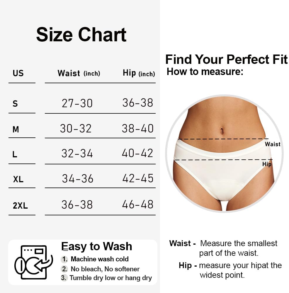 Battewa Leak Proof Underwear for Women Incontinence Underwear Teens Ladies Cotton Leakproof Panties Bikini Absorbent 40ml,3Pack (3Color,Medium) - Image 4