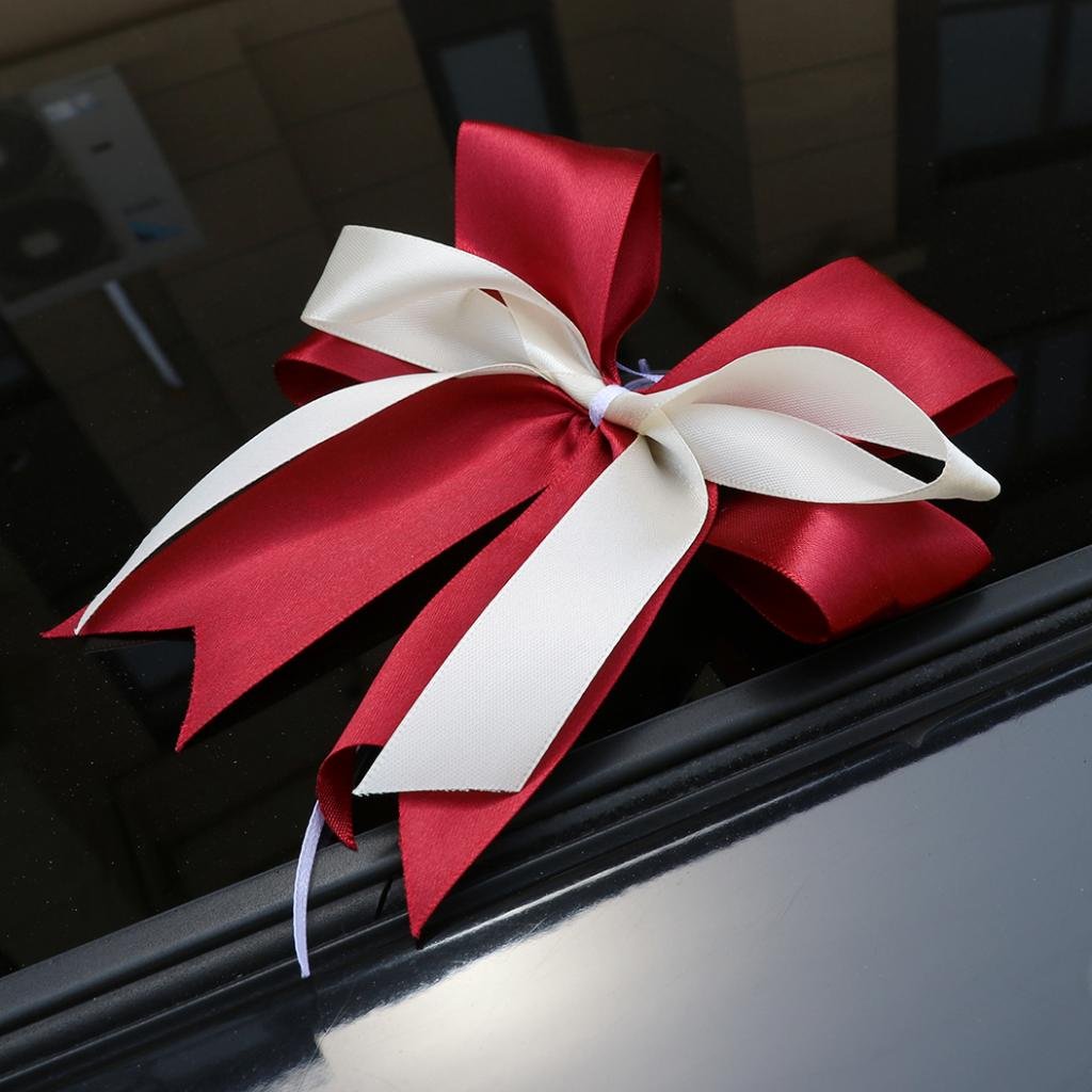 12 Pièces Kit de Décorations de Voiture de Mariage Arcs Fleur en Soie Nœuds Papillon - Rouge