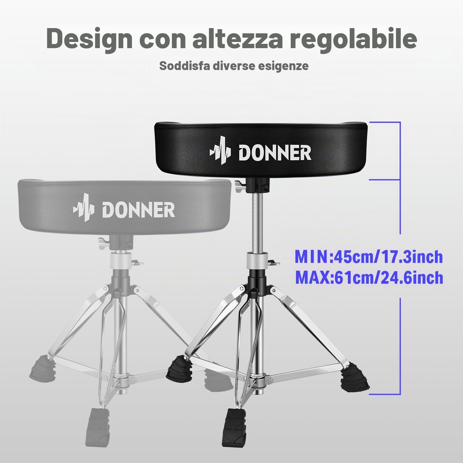 Donner Sgabello per batteria Sedile di tamburo Seggiolino imbottito in stile motociclistico con altezza regolabile
