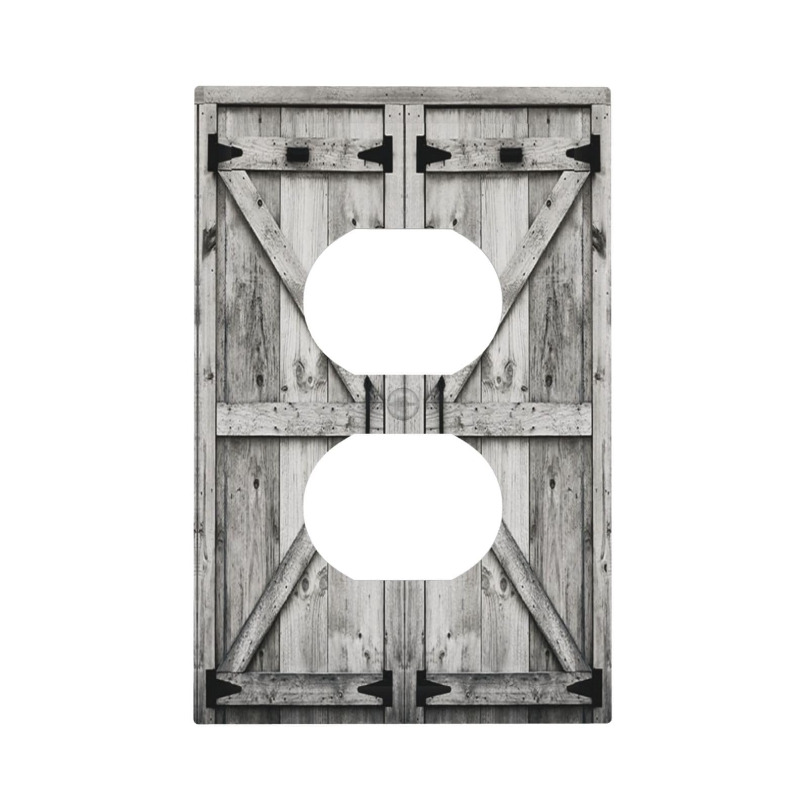 Farm Western Grey Barn Cabin Door Decorative 1 Gang Receptacle Outlet Cover Electrical Duplex Wall Plate Single Duplex Wall Plate Light Switch Cover