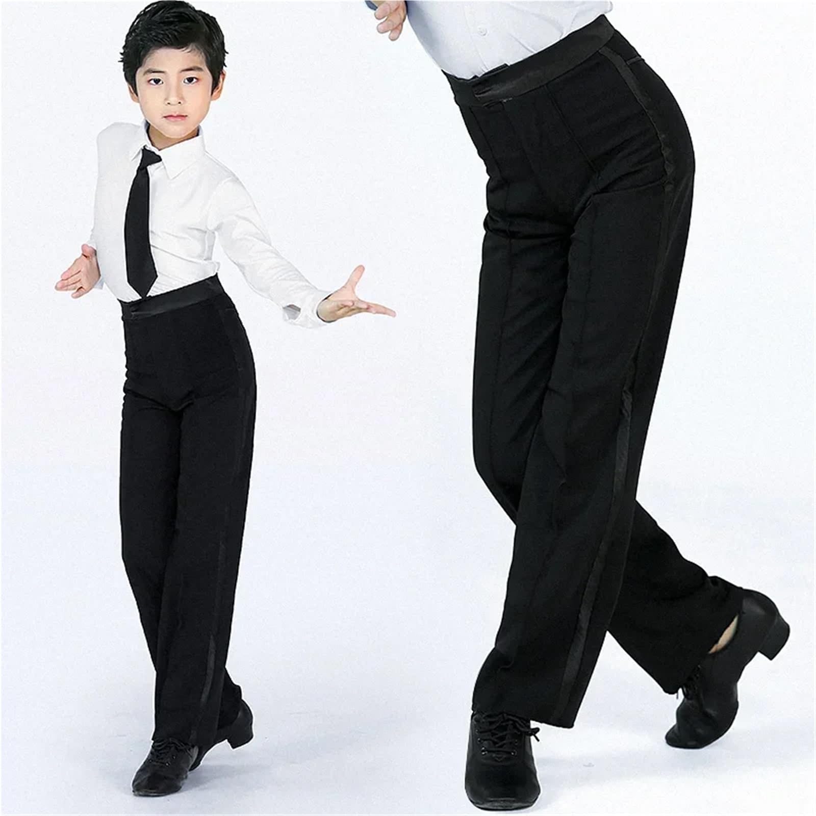 Pantalon de Danse Latine for Homme, Pantalon de Danse de Salon Moderne Latine, Pantalon de Danse en Satin Noir for garçon