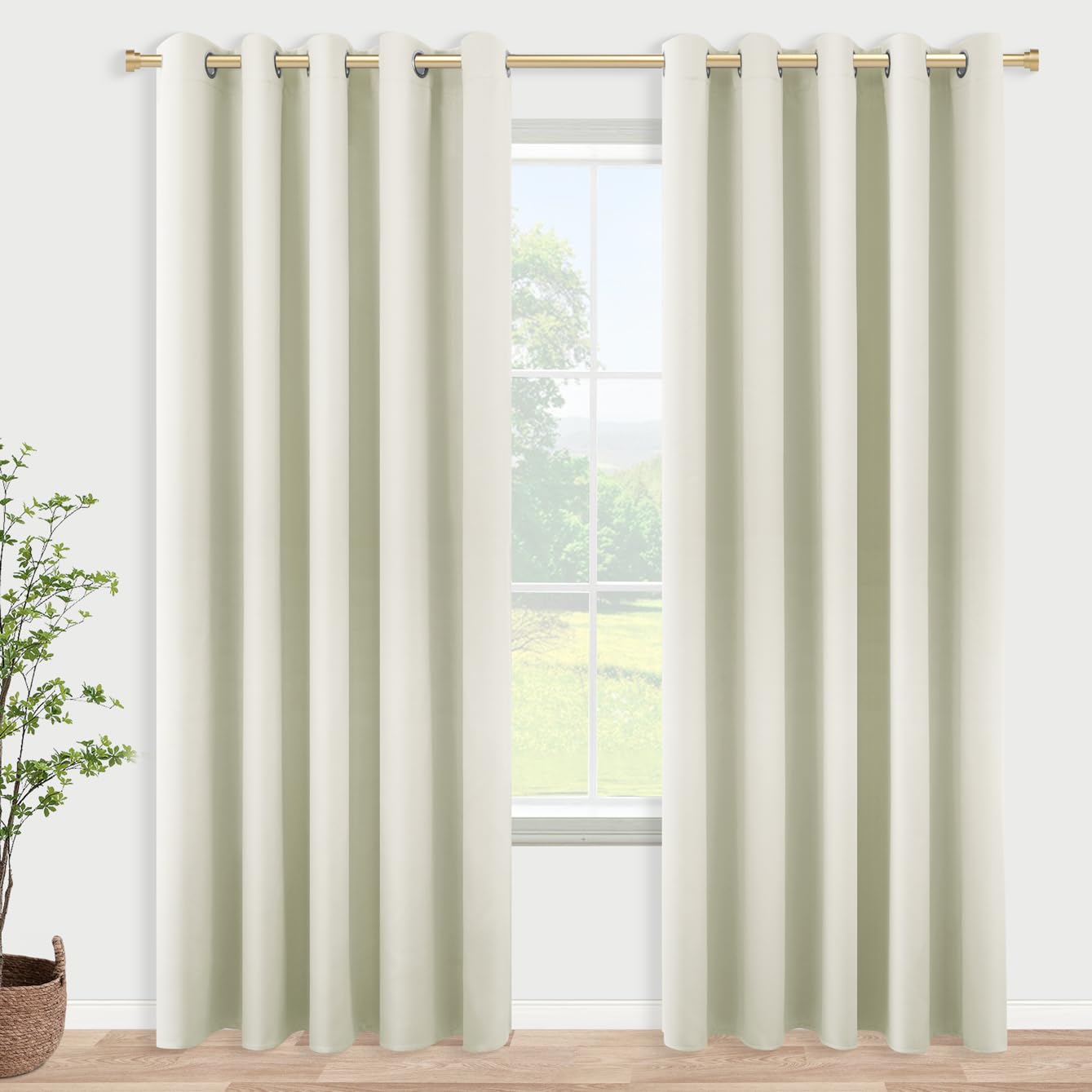 KOUFALL 60 inch wide room divider curtains, 2 panels, divided privacy, soundproof, Boho room curtains for sliding doors, cream, beige, white, total width 121 x 84 inches long — image 1