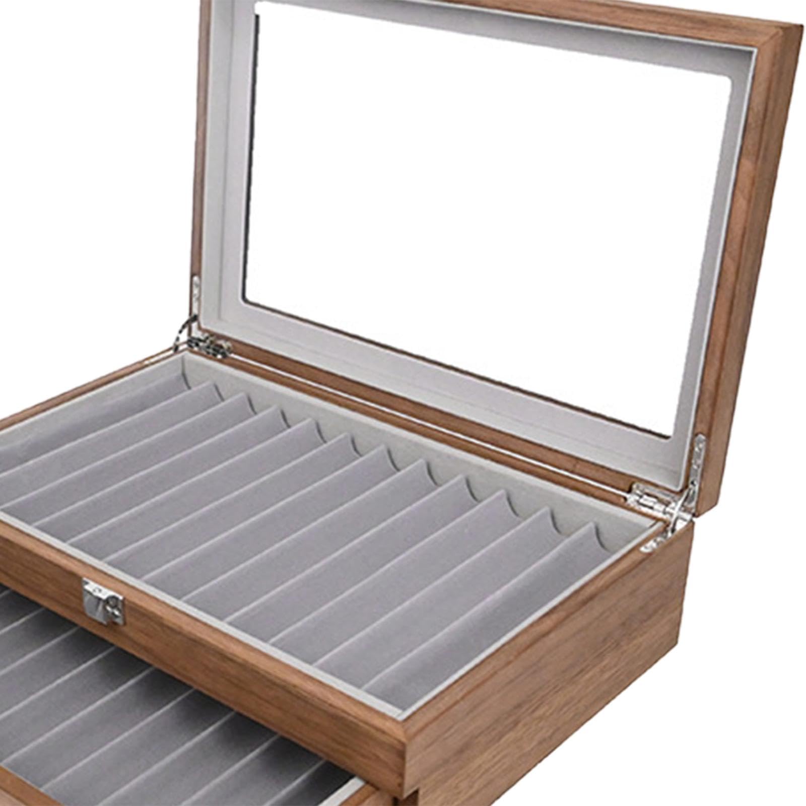 Stiftebox Aus Holz mit Glasdeckel, Aufbewahrungsbox für Füllfederhalter, Füllfederhalter Etui mit 23 Fächern – Ideales Geburtstagsgeschenk