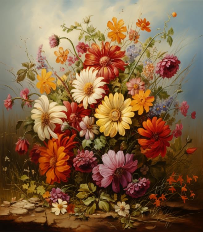 ZMHZMY Paint by Number Kits Wild Flowers Blooming in te Wilderness DIY Digital Canvas Oil Painting Art Decor for Adults Beginner,40x50cm Frameless