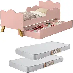 Mini Cama Bicama Infantil Angel Com Auxiliar/Sapateira Multifuncional Com Proteção Lateral + 2 Colchões (Branco)