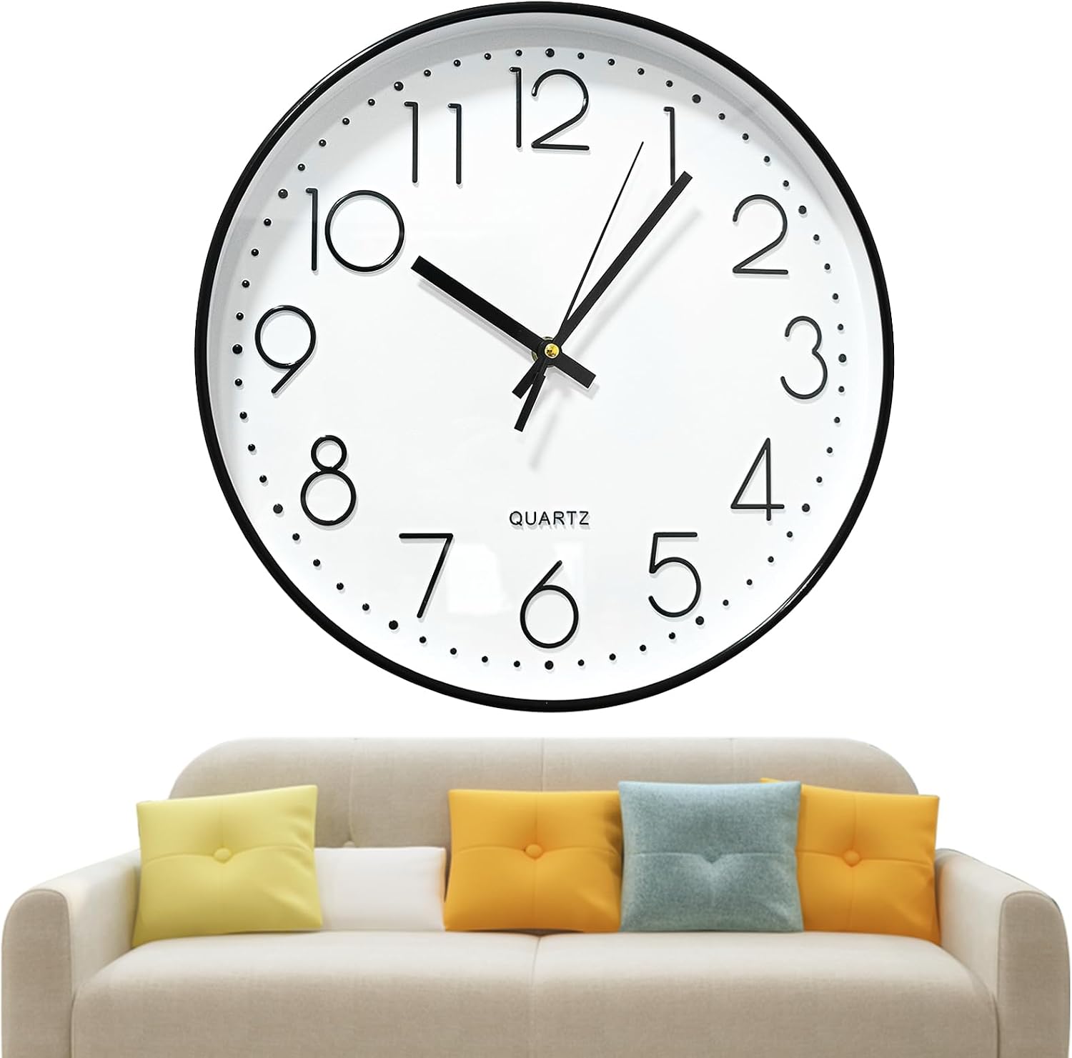 Wall Clock 12 Inch Round Wall Clock Non-Ticking Kitchen Wall Clock, Numerical Dial Quartz Wall Clock Kids, Silent Movement Large Decorative Clock for Home Office Bedroom Classroom (White/Black)