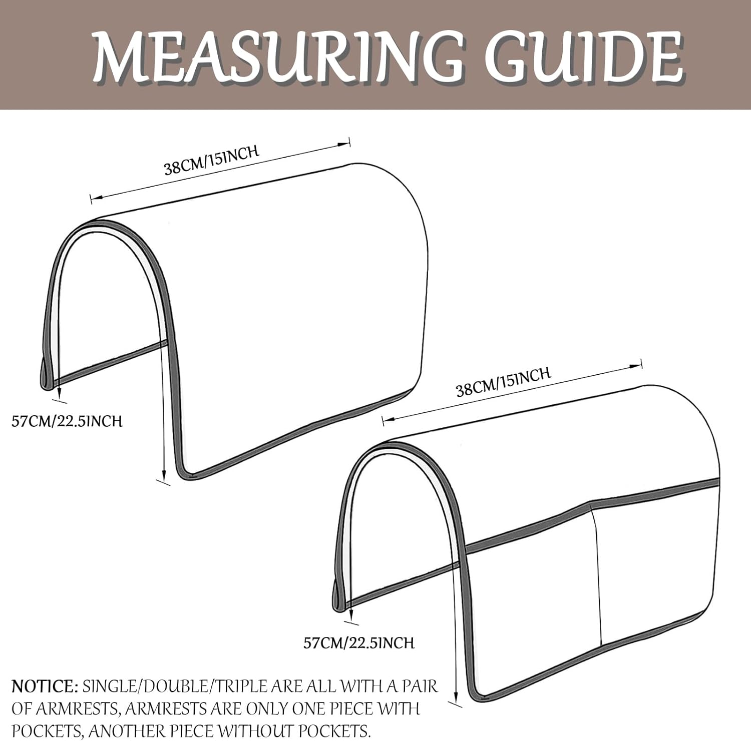 Sofa Armrest Cover, Headrest Cover for Recliner Chair Arm Cover, Armchair Slipcover with Pockets, Nonslip Quilted Furniture Protector for Pets Leather Sofa Couch (Coffee,3 Seater(5pcs))