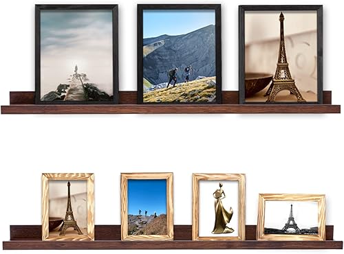 Miniatura 23 de Estantes flotantes negros de 36 pulgadas para marco de fotos moderno para pared, estantes de repisa para cuadros con borde, estantes de madera
