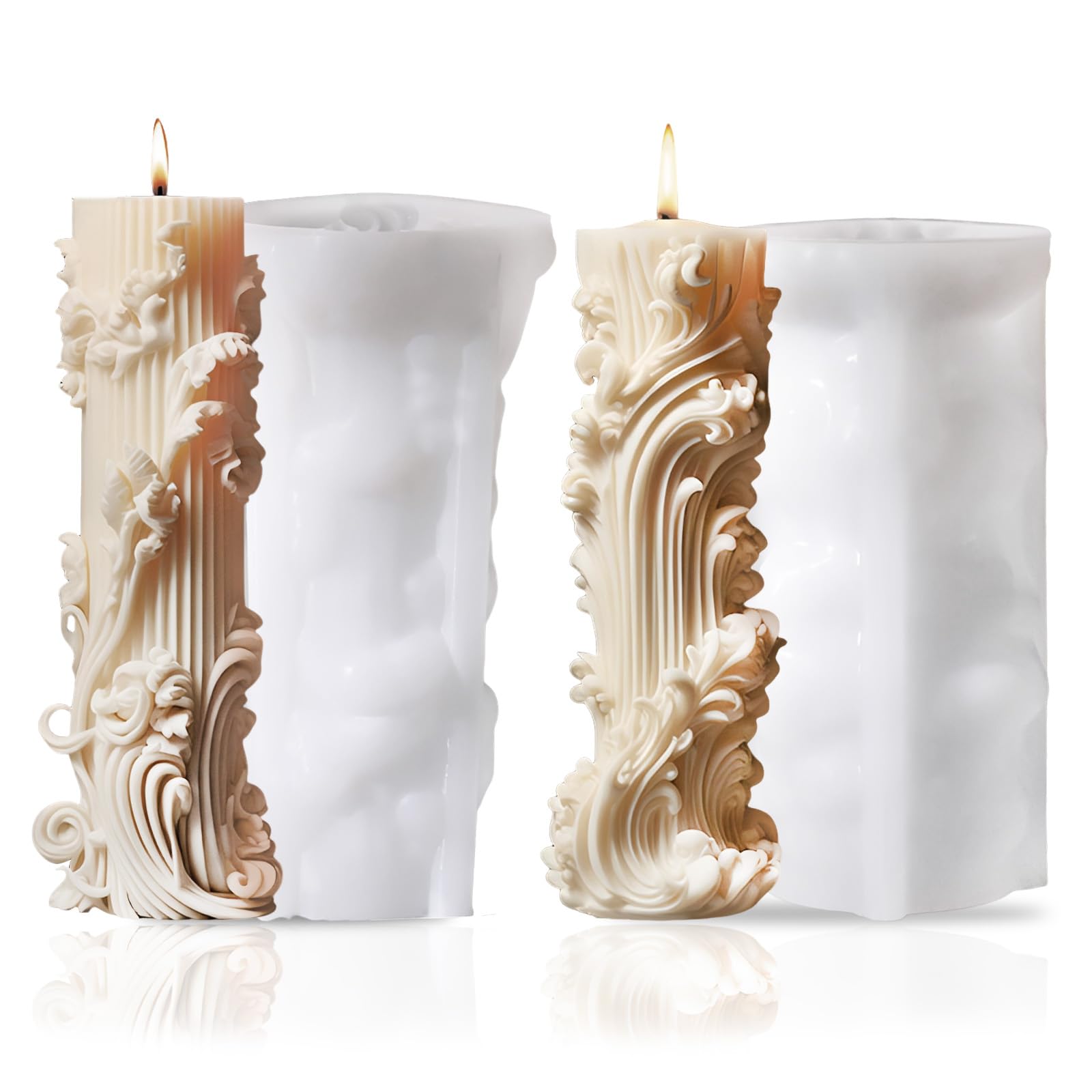 2 Pcs Candle Moulds for Candle Making, 3D Cylindrical Moulds in Roman Style, Silicone Moulds for Candle Making Handmade Soap Aromatherapy Fondant Cake Decoration DIY Craft Home Decor