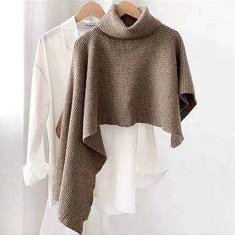 YOYLMAL Women's Asymmetric Knitted Poncho Turtleneck Pullover Sweater Jumper Tops Fall Winter Warm Cape Wrap (Khaki)