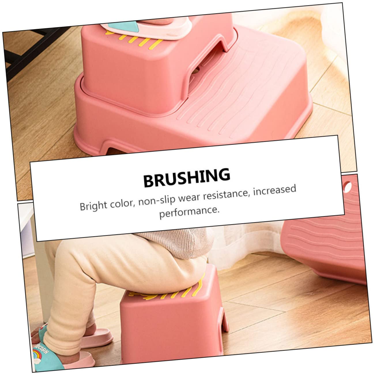 Cabilock Sgabello Antiscivolo per Ragazzo Ragazza, Struttura a 2 Livelli Staccabile, Stabile e Resistente All’usura, per Bagno e Cucina, Rosa
