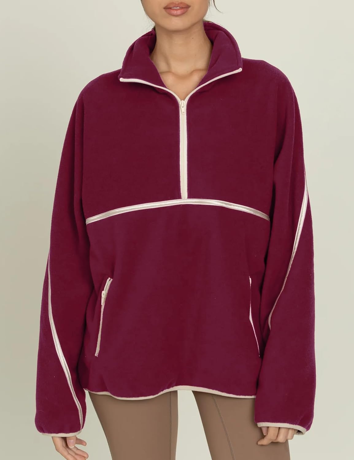 Yimoon Women's Oversized Sweatshirt Quarter Zip Fleece Pullover Casual Long Sleeve Loose Fall Fuzzy Tops Jacket Pockets - Image 5