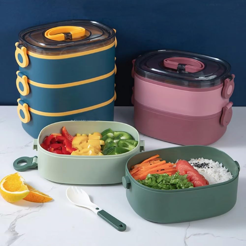 2000ML Lunch Box przenośny 3-warstwowy dla dzieci, studentów Bento Box, szczelny, nadający się do mikrofalówki, pojemnik na żywność, szkoła, podróż, biuro, piknik