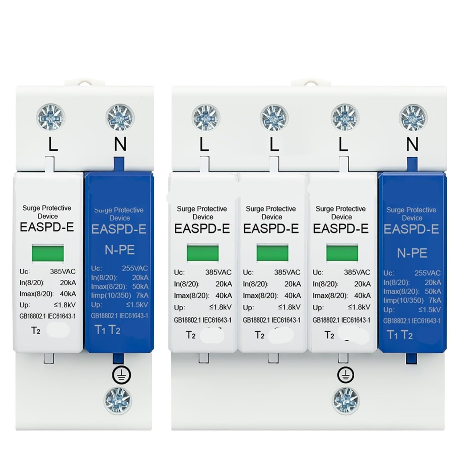 Protector de sobretensión CA 2P contra descargas eléctricas en riel DIN 4