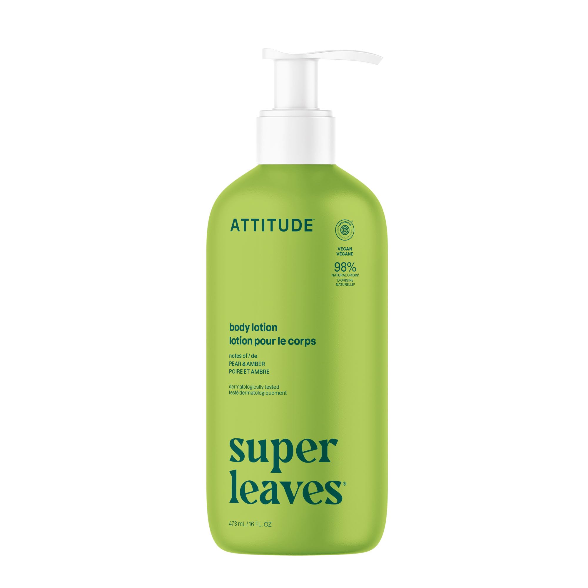 ATTITUDE Body Lotion, EWG Verified Moisturizer, Vegan Skin Care Products, Non-Greasy, Hydrating for Dry Skin, Olive Leaves, 473 mL