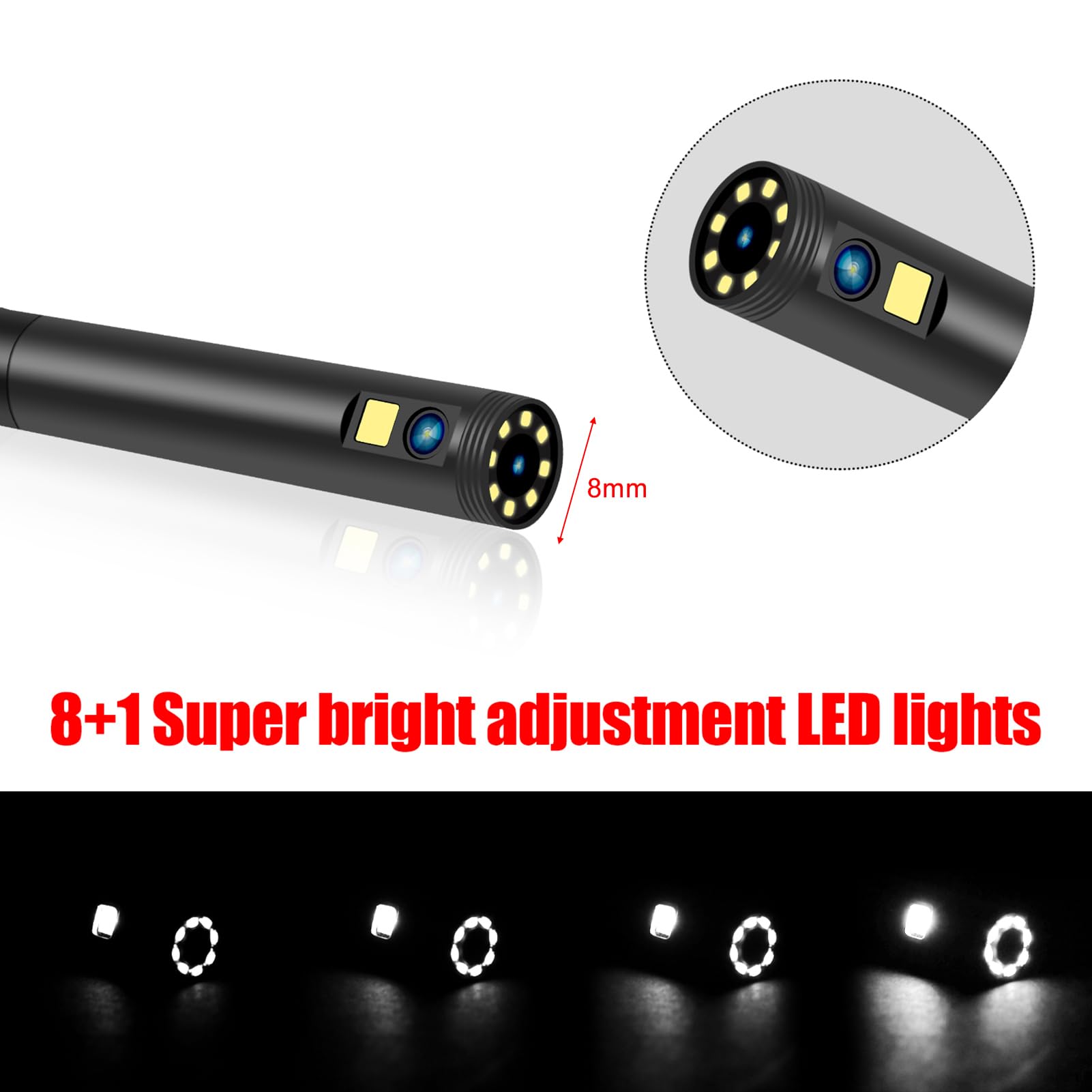 Shkalacar Przemysłowa kamera endoskopowa inspekcyjna z 8 mm wodoodporną podwójną kamerą IP68, wyświetlacz LCD 4,3", 8 + 1 diod LED, przewód stały 5 m, do rurociągów przemysłowych