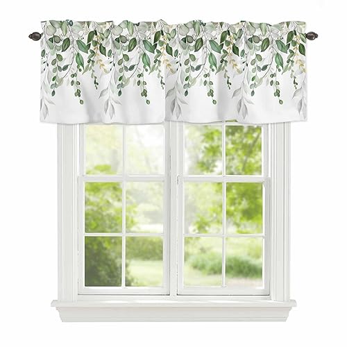 Sage Green Eucalyptus Valances for Windows Farmhouse Weeping Leaves Short
