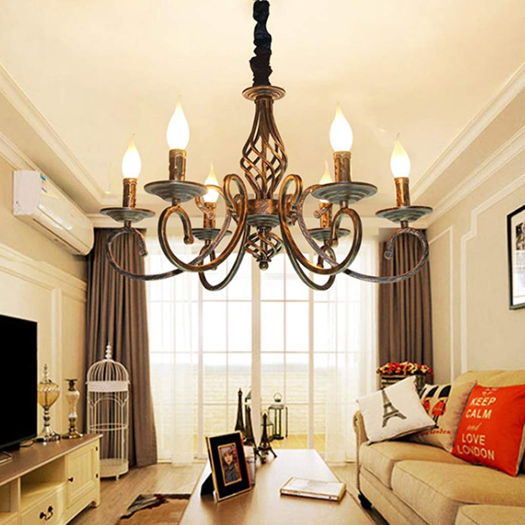 Lampadario Paralume Retrò Ristorante Luci Sospese Classica Hanging Lamp Regolabile in Altezza Della Candela E14 Ferro Battuto Ciondolo Luce, Lampade in Stile Rustico Salotto Semplice Ciondolo,Nero 5