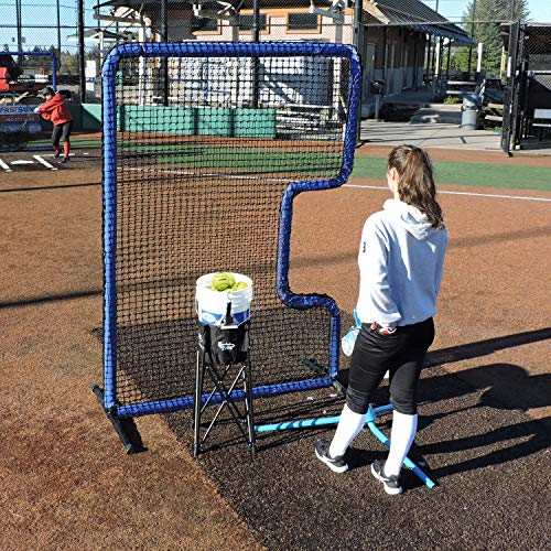 Jugs Protector Blue Series C-Shaped Softball Screen — Softball Pitcher & Pitching Machine Protection, 7'H X 5’W With A 33” X 18” Cutout, 60 Ply Poly-E Netting And 1.5” Diameter Frame, 1-Year Guarantee #TOP7