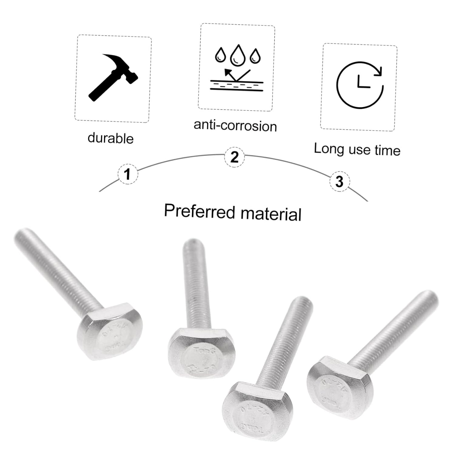T Slot Bolts M6x45 for Woodworking 10pcs Stainless Steel Silver