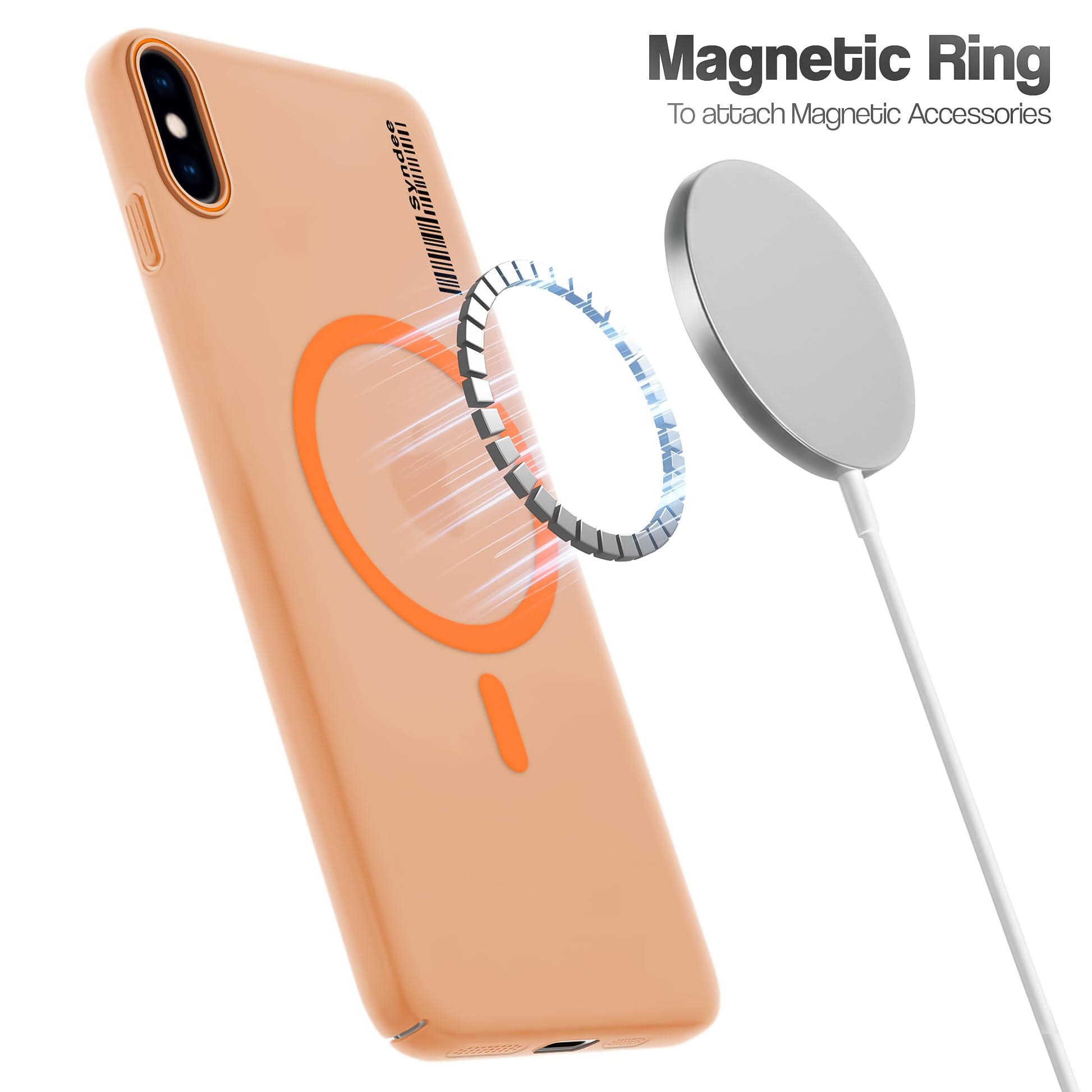 DL3 Mobilak Case Back Cover for iPhone XS Max, Sleek Frosted Translucent Back Only Compatible with Wireless Magnetic Accessories | Anti-Scratch Shockproof Phone Case (Orange)