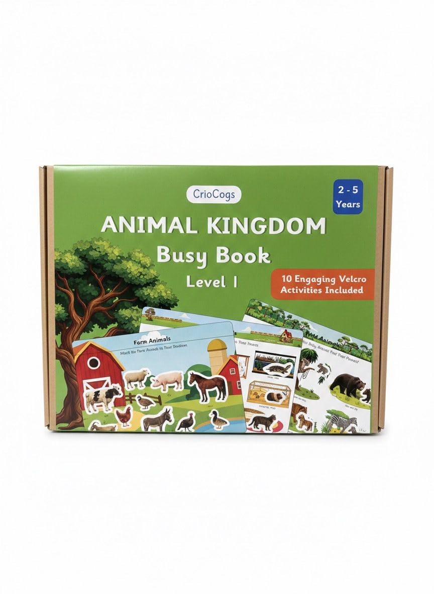 CrioCogs Animal Kingdom Level 1 Busy Book | Pre-School Activity Binder | Educational Toy for 2 to 5 Year Olds | Montessori Busy Book | Quiet Velcro Activity Binder | Screen-Free | Kids Gift for 2 to 5 Year Olds