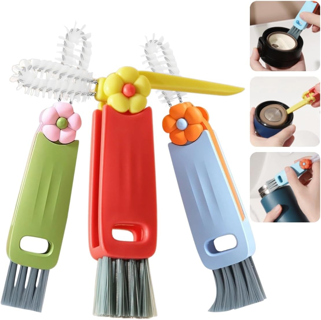 3 in 1 Cup Lid Cleaning Brush Set - Portable, Multifunctional Cleaning Brush for Baby Bottle, Cup Mouth Gap