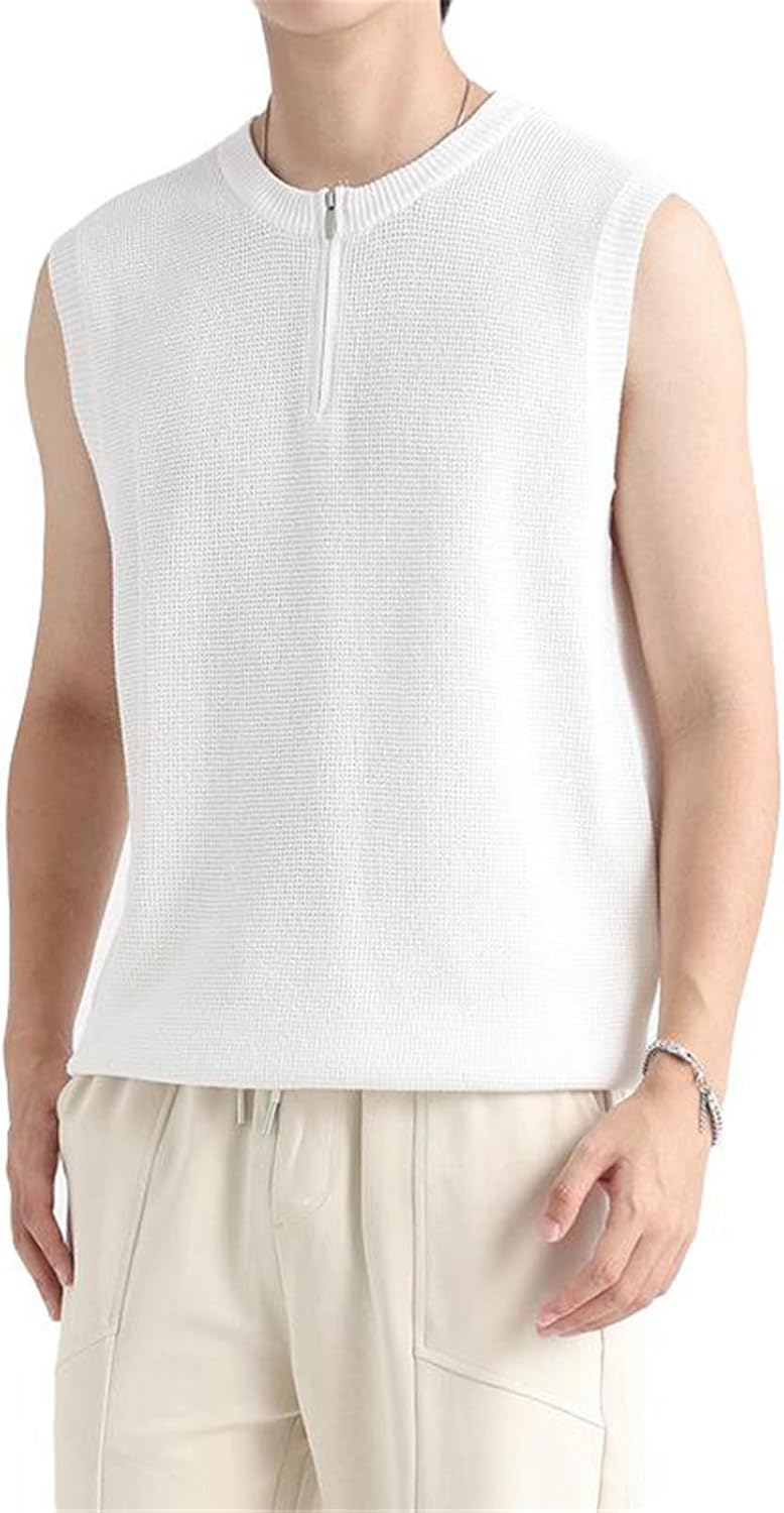 Mens T-Shirt Ice Silk Knit Sports Vest Sleeveless Summer Casual Top for Men