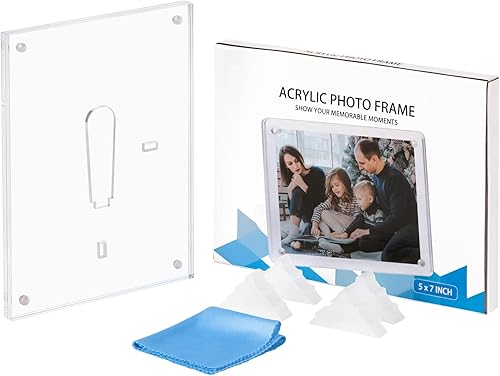 Miniatura 7 de Marco de fotos de 5 x 7 pulgadas, marco de fotos acrílico transparente con imán para exhibición de mesa, alta definición, horizontal o