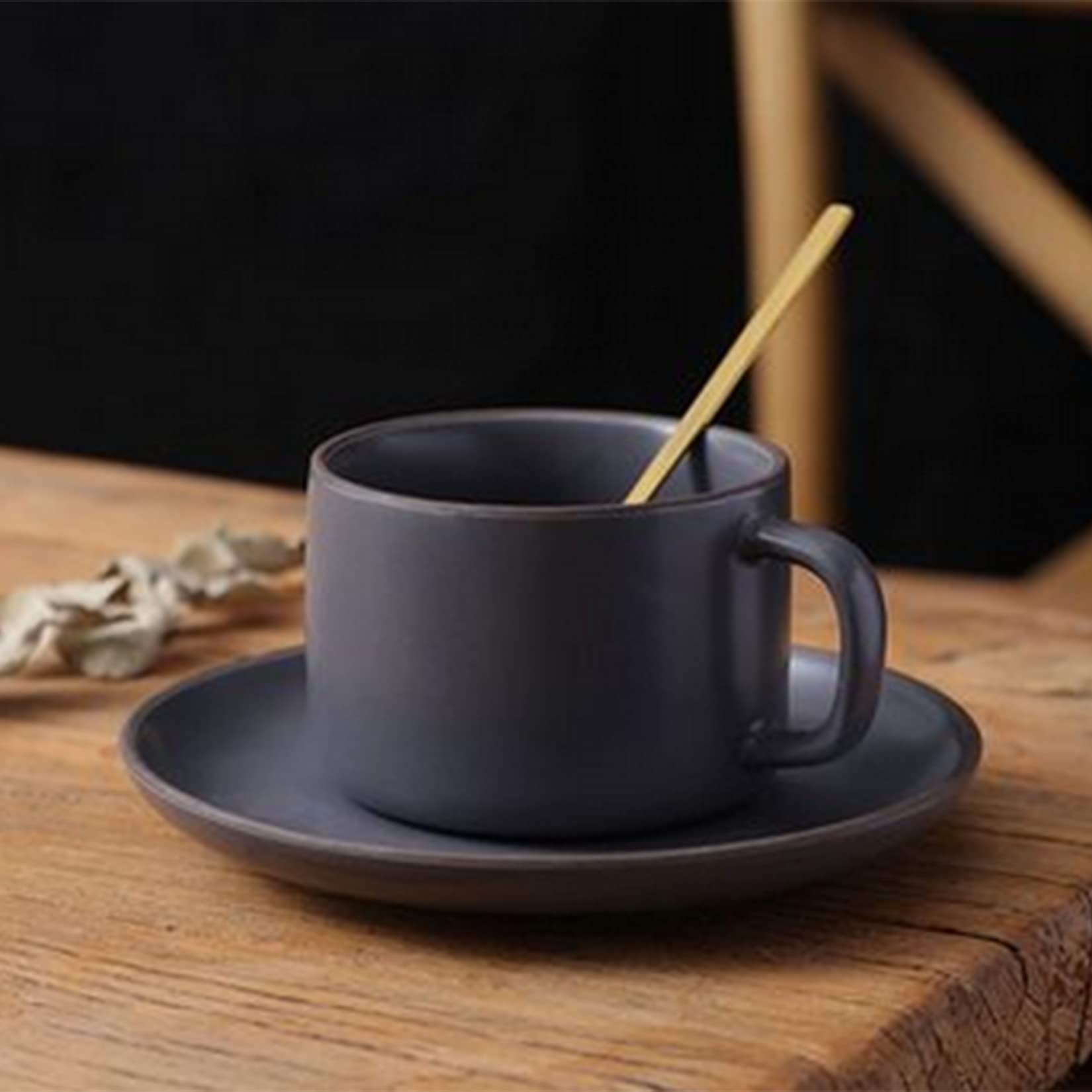 Zestaw filiżanek i spodków, zestaw filiżanek do popołudniowej herbaty, ceramiczne kubki, zestaw filiżanek do kawy z pokrywką, kubek do kawy, łyżka ze stali nierdzewnej, kubek do herbaty 250 ml, Oct