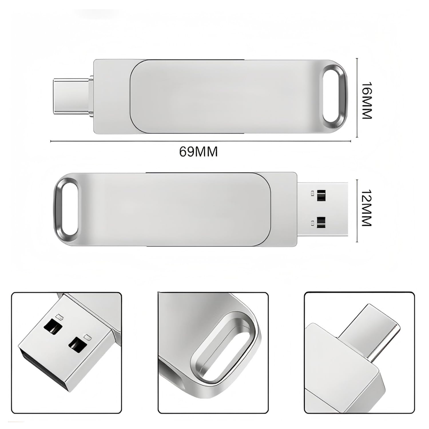 Chiavetta USB, 512GB Pendrive 2 in 1 USB 3.0 Alta Velocità Pen Drive Impermeabile Pennetta USB Metallo USB Flash Drive per Smartphone,Computer,Tablet, Smart TV,PC,Laptop,OTG Android Backup - 2