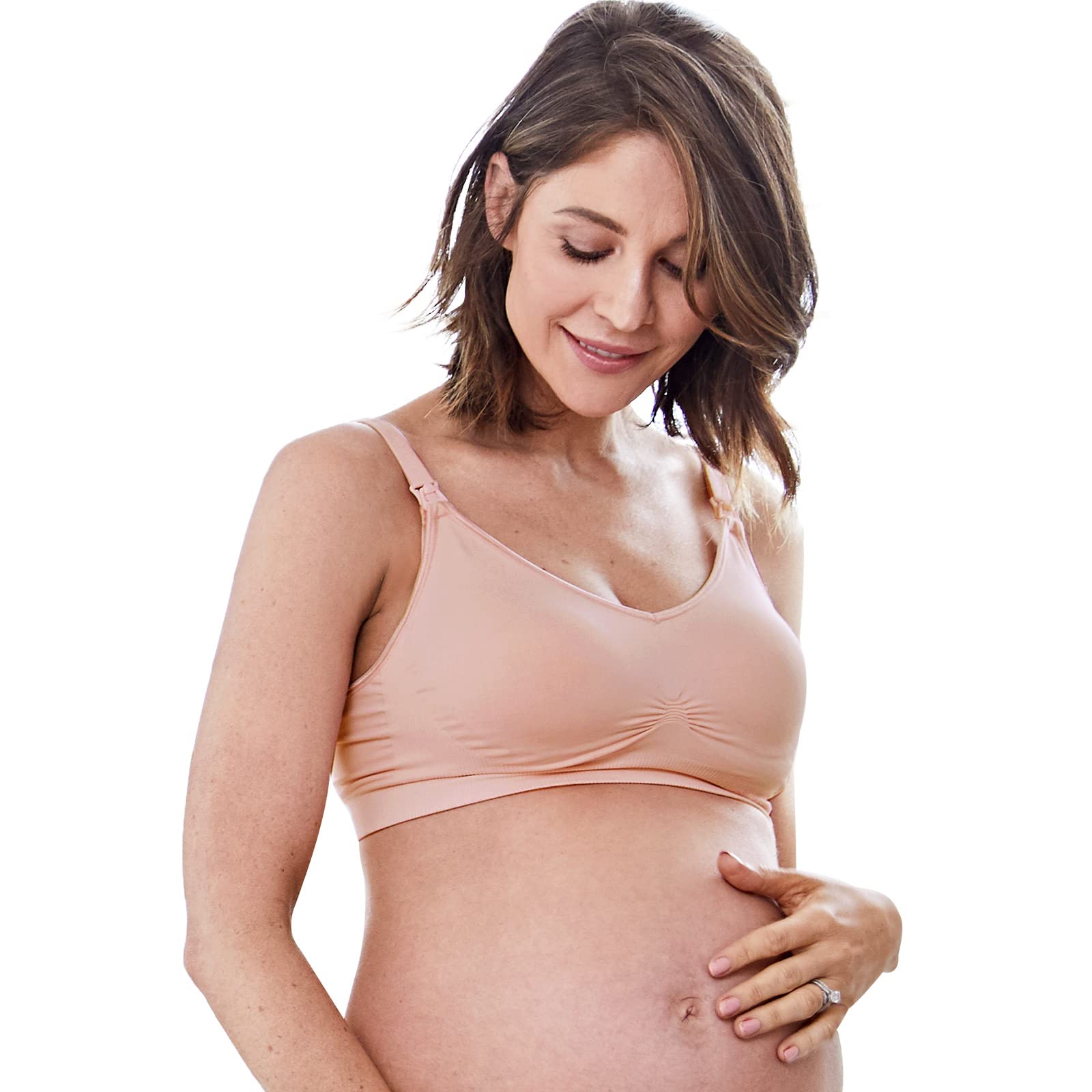Mamaway Breezy Seamless Nursing Maternity Wireless Bra with Fixed Padding, Odorless, Stretchy for Pregnancy, Breastfeeding Dusty Pink