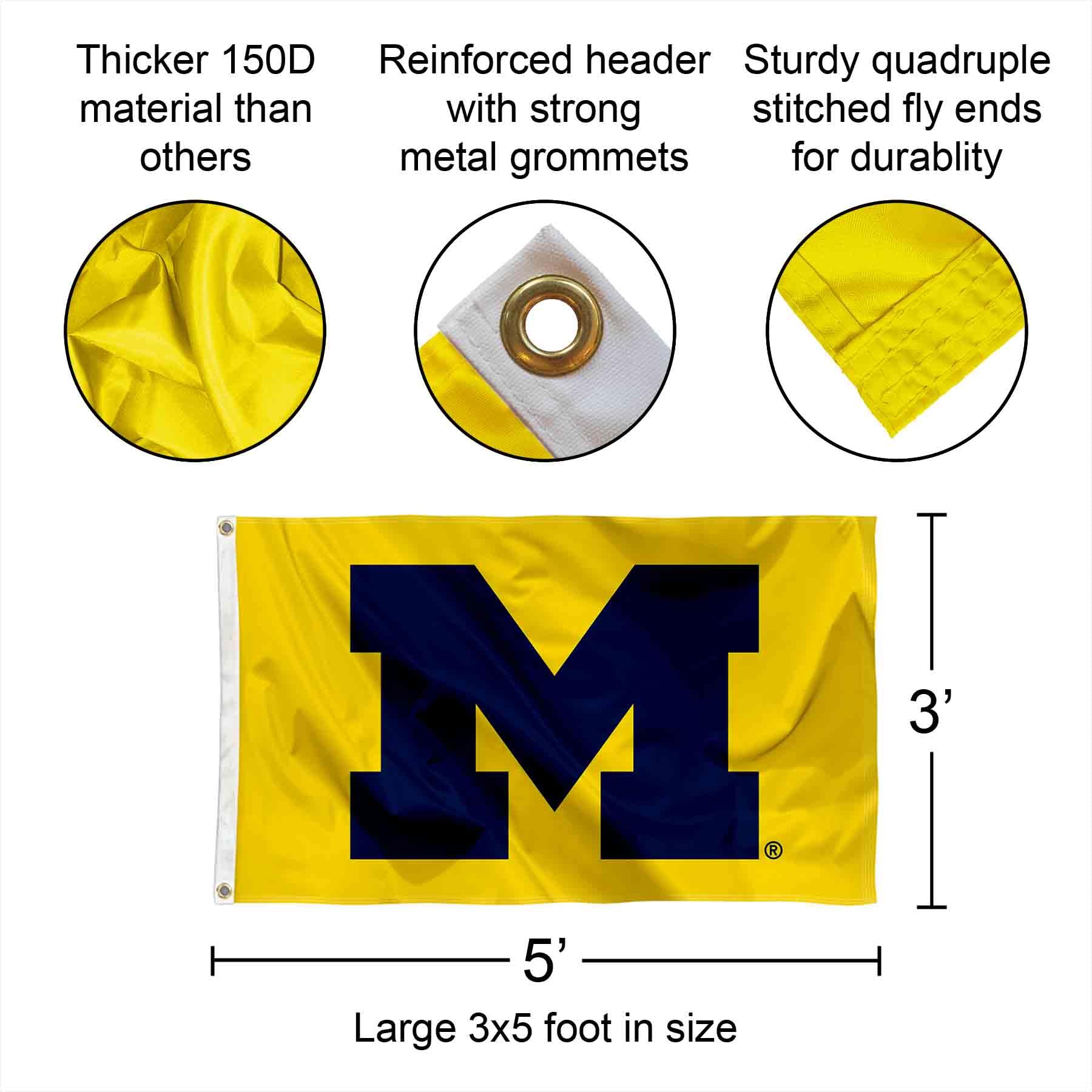 College Flags & Banners Co. Michigan Yellow Large Outdoor Indoor Flag