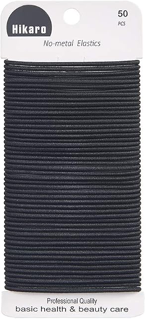 Amazon Brand - HIKARO Women's Hair Elastic Thick Tie, Black, 50 Count (Pack of 1), 2MM For Thin Hair.