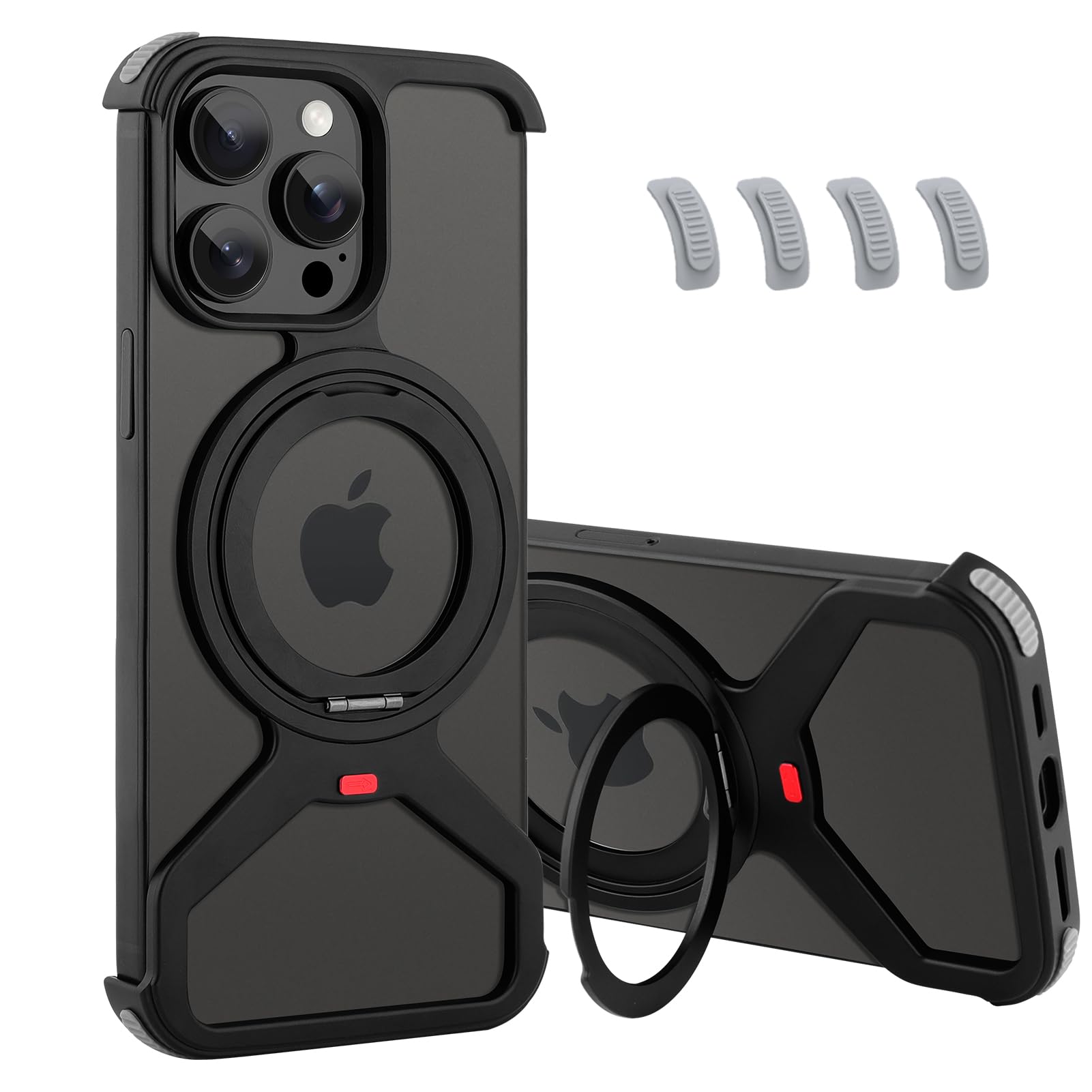 Metal Frameless Stand Phone Case Compatible with iPhone 15 Pro Max Phone Case Metal Magnetic Frameless Kickstand Case (Metal Black Case)