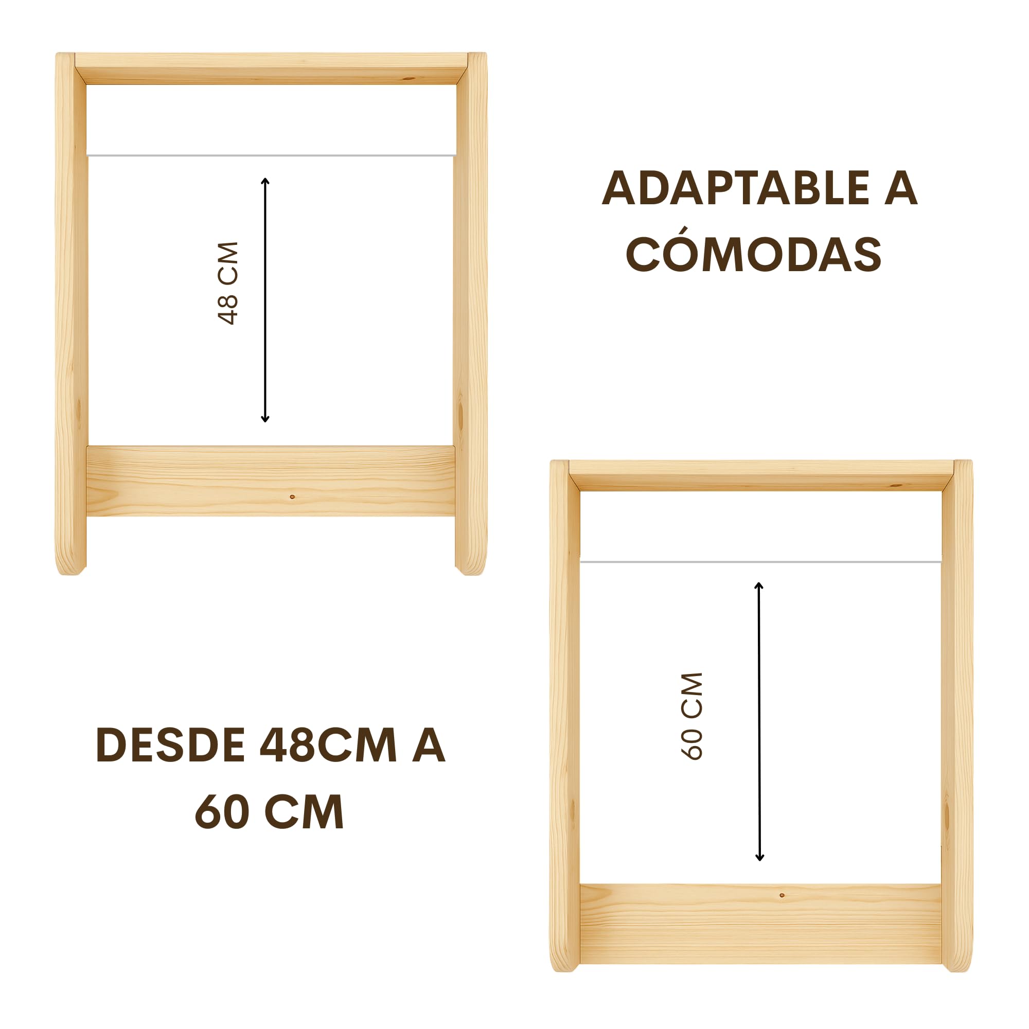 Cambiador bebé de Madera para Cómoda – Accesorio Compatible Hemnes y Malm – Bandeja Cambiador para bebé con Profundidad Ajustable 48 a 60 cm y Fieltros Antirayaduras