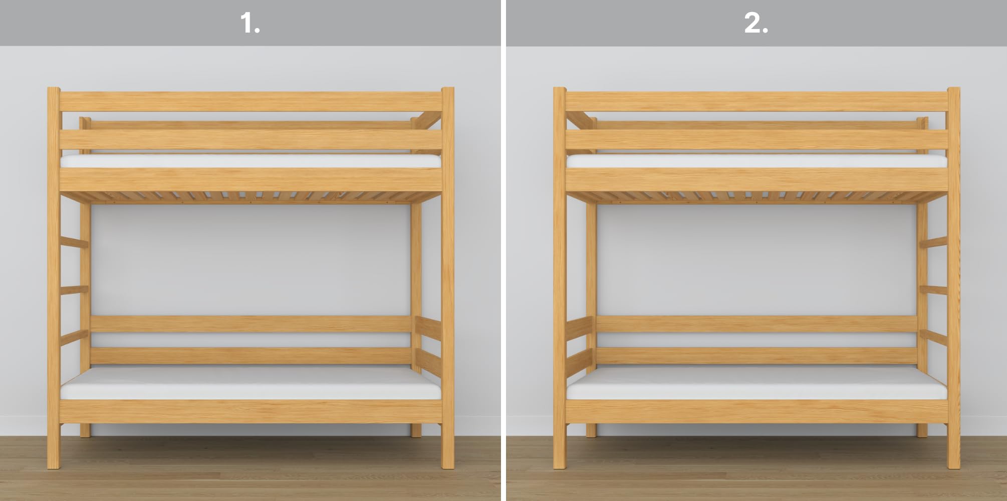 N03 Letto a castello 90x200, 100% Legno massello, Letto a soppalco per bambini e adulti, Vernici alta qualità ed ecologiche, 2 Strutture inclusa, Pino naturale