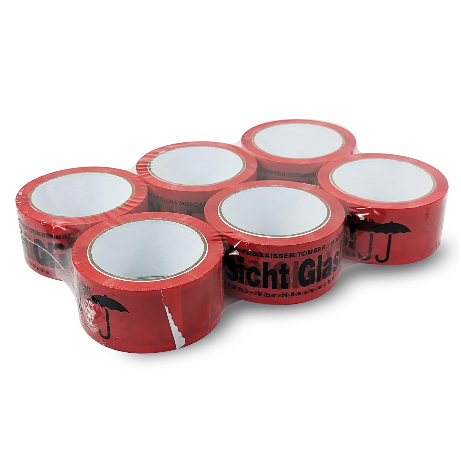 BIGtec Paketklebeband „Vorsicht Glas“ – 6 Rollen, 48 Mm Breit, 66 M Lang, Braun Mit Warnaufdruck – Stabiles Verpackungsband Für Kartons Und Pakete