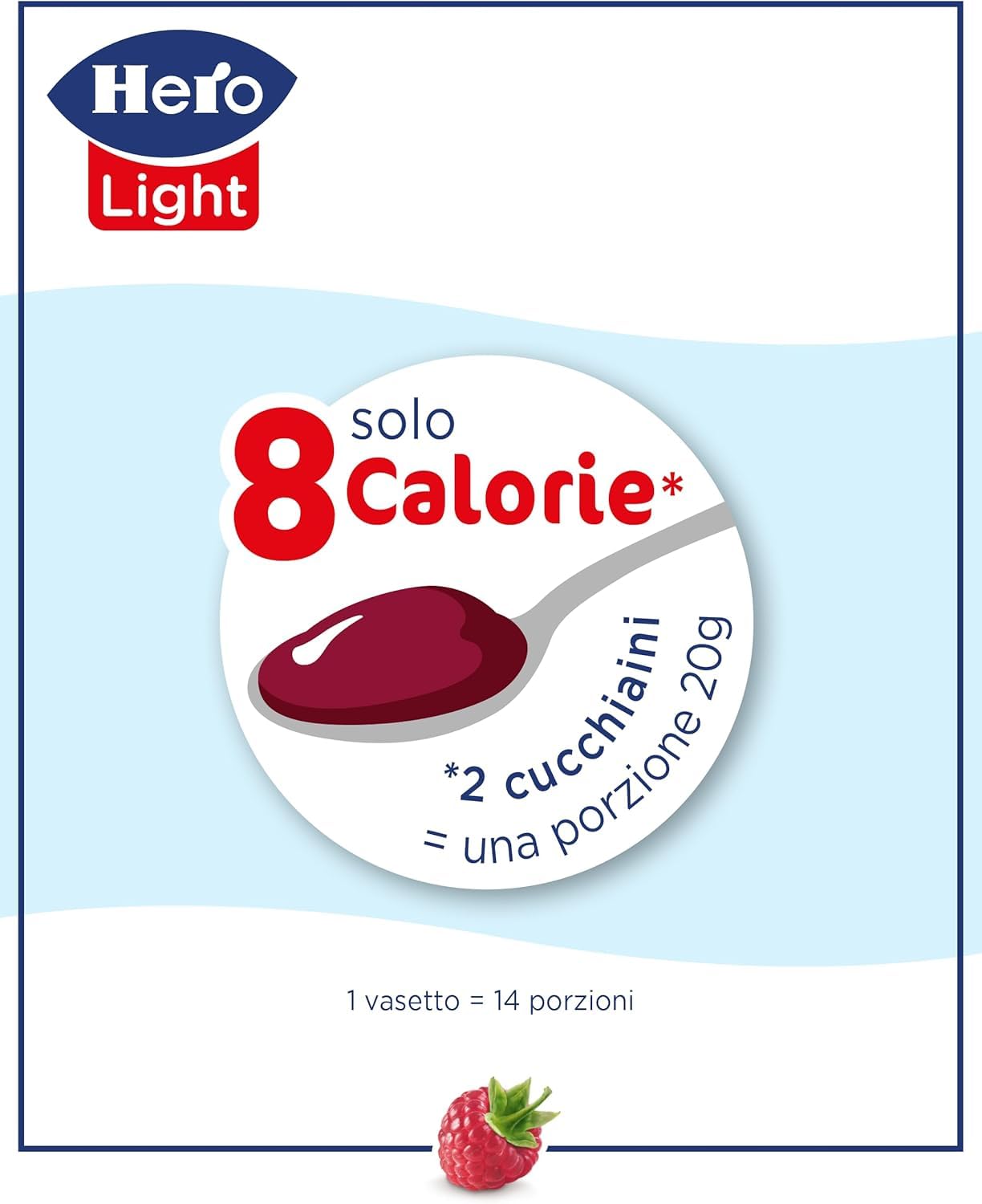Hero Light Light Lot de 8 bocaux de confiture de framboises 280 g, de confiture et de confiture supplémentaire, fruits de haute qualité, sans conservateurs et sans colorants, Italian Gourmet polpa 400
