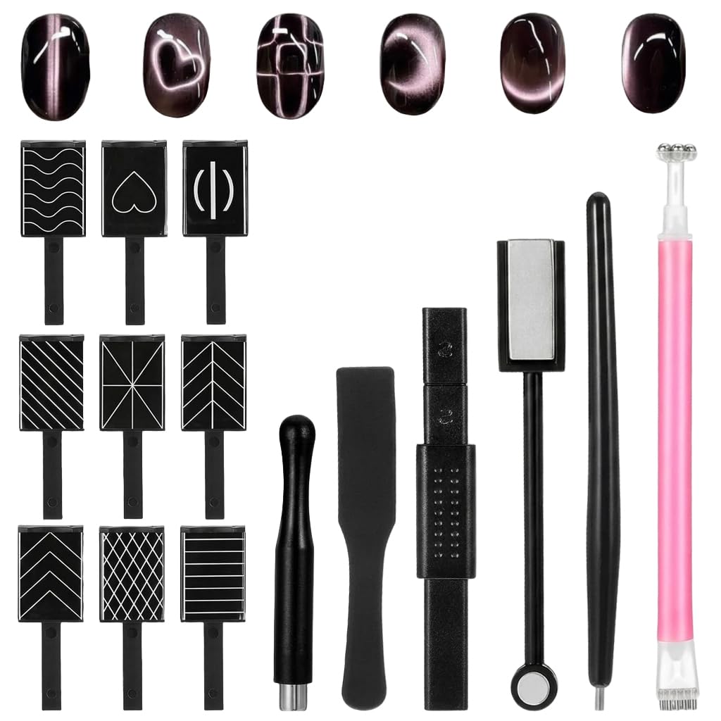 Zibuyu® 15PCS Cat Eye Magnet Nail Art Set, Multifunctional Magnetic Wand Rod Tools, Professional Nail Design Accessories for Cat Eye Gel Polish, Home and Salon Manicure Supplies-image-20