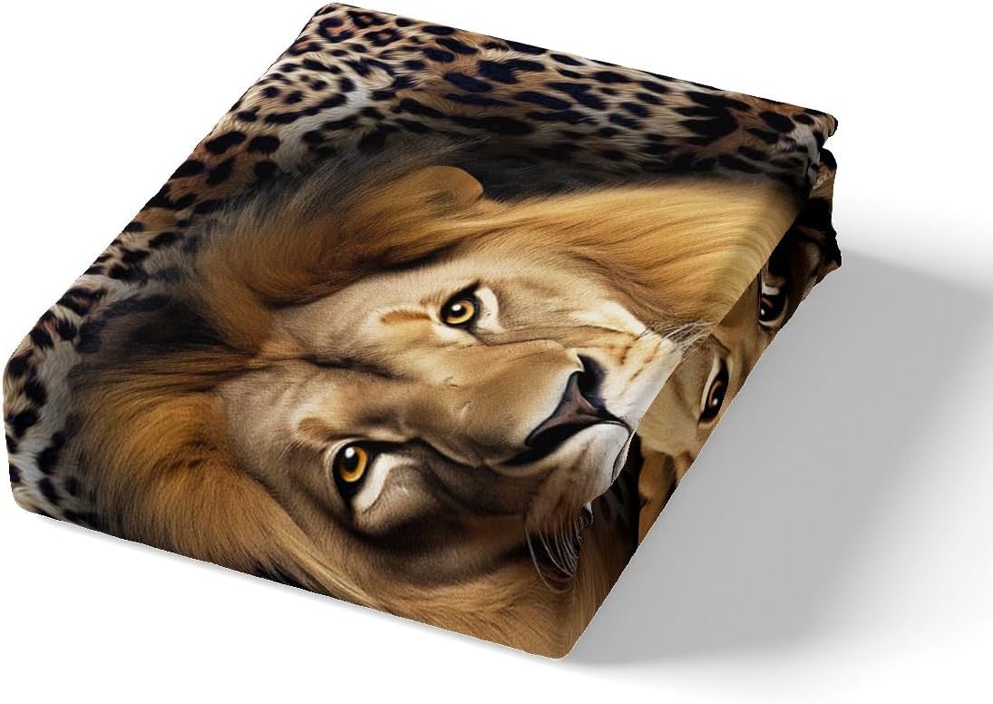 Lion Bedding Set Wild Lion Lover Couple Comforter Cover Queen 3Pcs for Kids Boys Girls African Animal Theme Duvet Cover, Black Brown Cheetah Leopard Print Bedspread Cover with 2 Pillowcases - Image 4