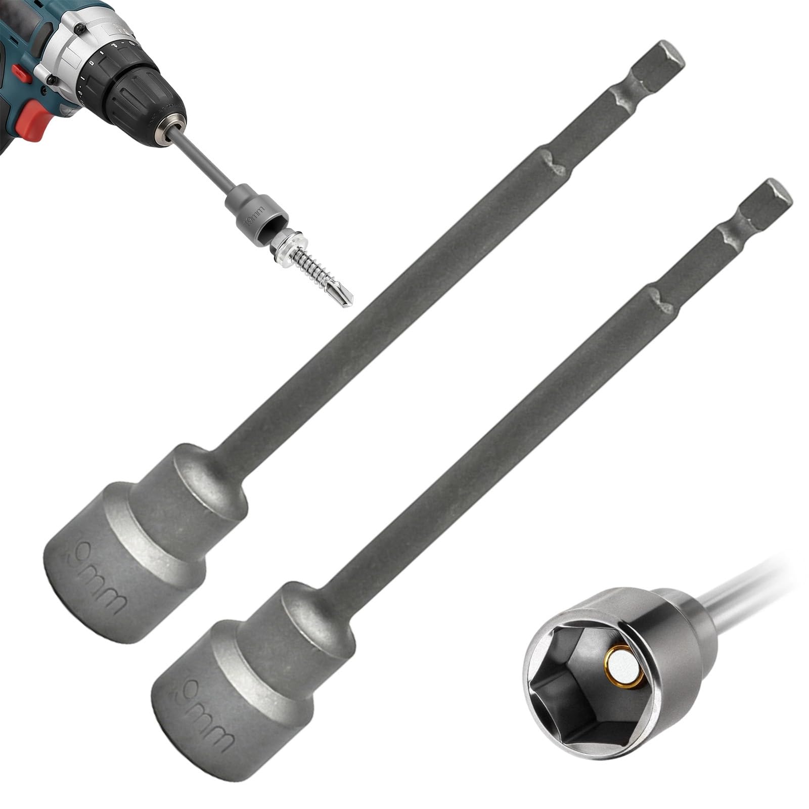Avvchuy 2Pcs Caravan Leg Winder Drill Attachment, 19mm Socket Corner Steady Drill 150mm Extension Adaptor for Caravans