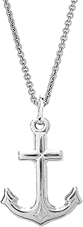 Sterling Silver Shiny Mariner Cross Anchor Charm Pendant Necklace (18, 20, 24 Inches)