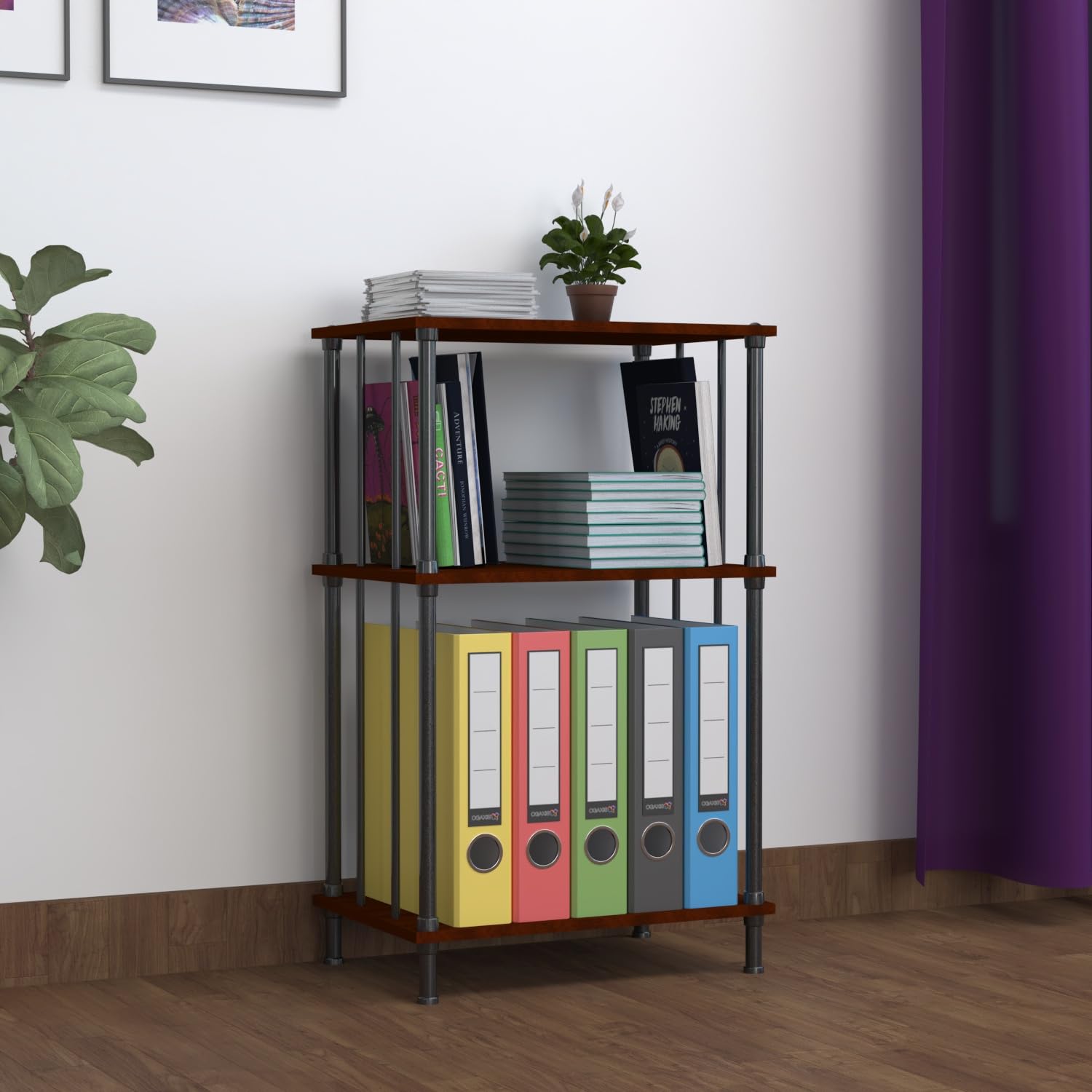 TABLE MAGIC Jazz Multipurpose Bookshelf Toy Rack Modern Living Bedroom (3T - Mahogany, 45 cm x 30 cm x 76 cm)-picture-14