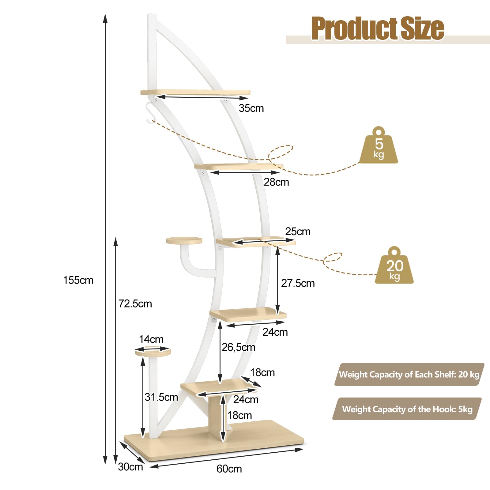 KOMFOTTEU Support Plantes 7 Niveaux, Intérieur & Extérieur, 1, Blanc